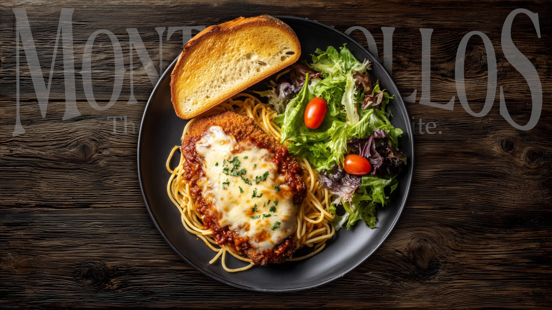 Chicken Parmesan - Breaded Chicken with Meat Sauce and Mozzarella Served Over Spaghetti